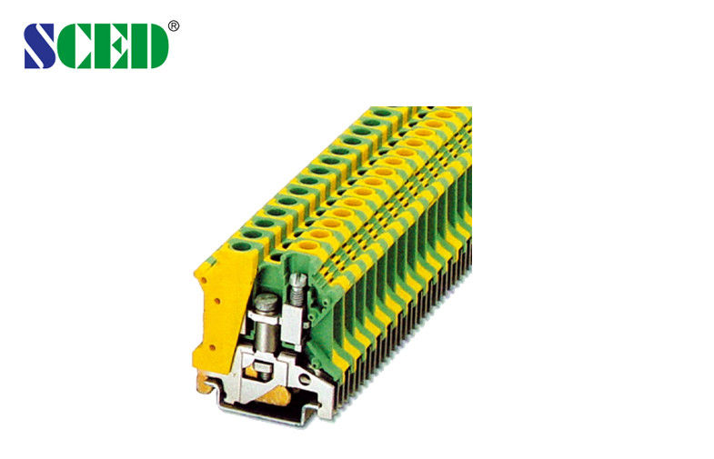 Yellow &amp; Green 8.2mm Width Din Rail Terminal Blocks With Single Deck
