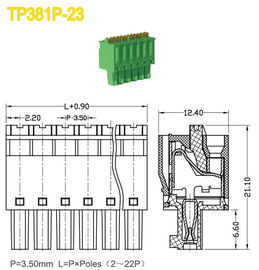 Green Spacing 3.5mm Plug In Terminal Blocks Female 2-22 Positions 300V / 8A