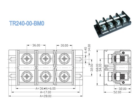 Black High Current PCB Terminal Block Connector 36.00mm Pitch 600V 240A