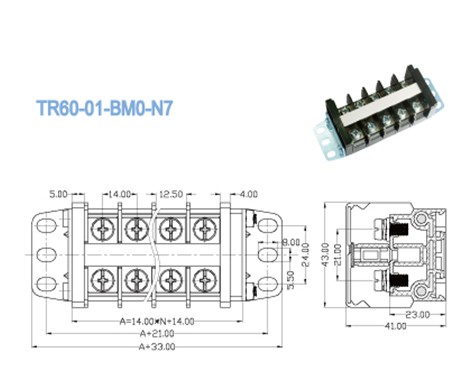 600V 60A Electrical terminal Blocks , 14.00mm High Current Terminal Block