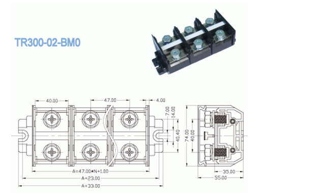 High Current Terminal connector Pitch 47.00mm 600V 300A any poles available