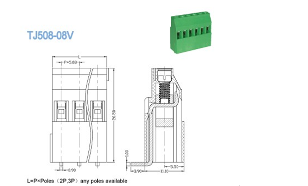 2 Pin Plug-in Screw Terminal Block Connector 5.08mm Pitch Connectors Terminals Blocks