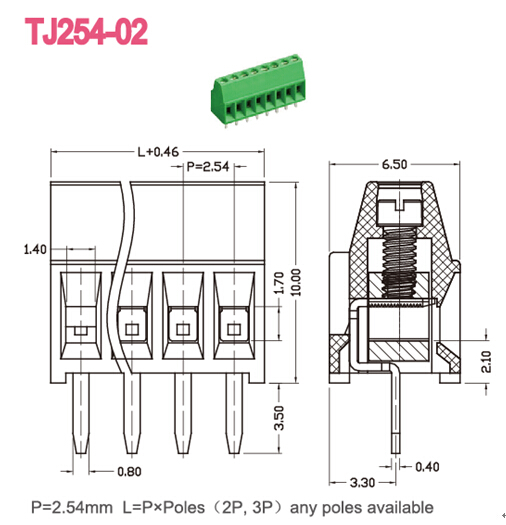 2.54mm PCB Terminal Blocks Screw Clamp Connection Nickel Plated 125v 6amp
