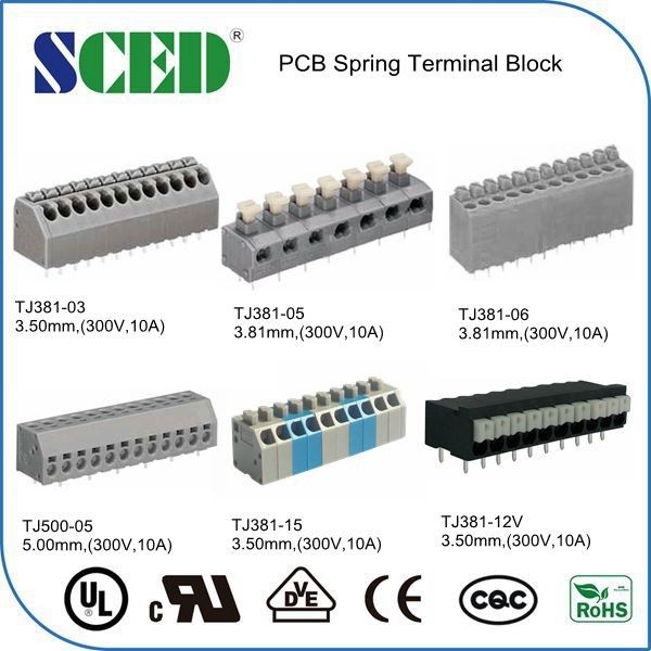 300V 16A Spring Clamp Terminal Block 3.81mm Spacing 2P – 28P Position Screwless