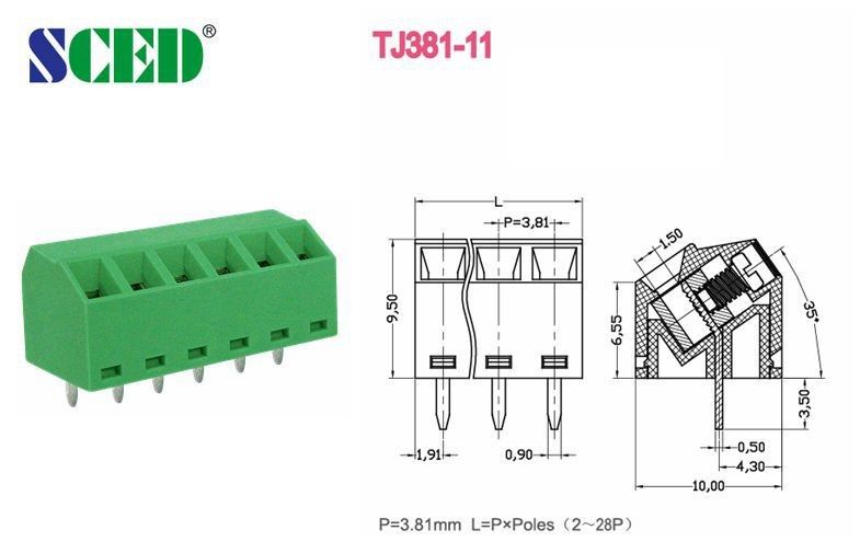 Quick Connect 16-24 AWG 45 Degree Screw Terminal Block 2 Pin - 28 Pin 3.81mm