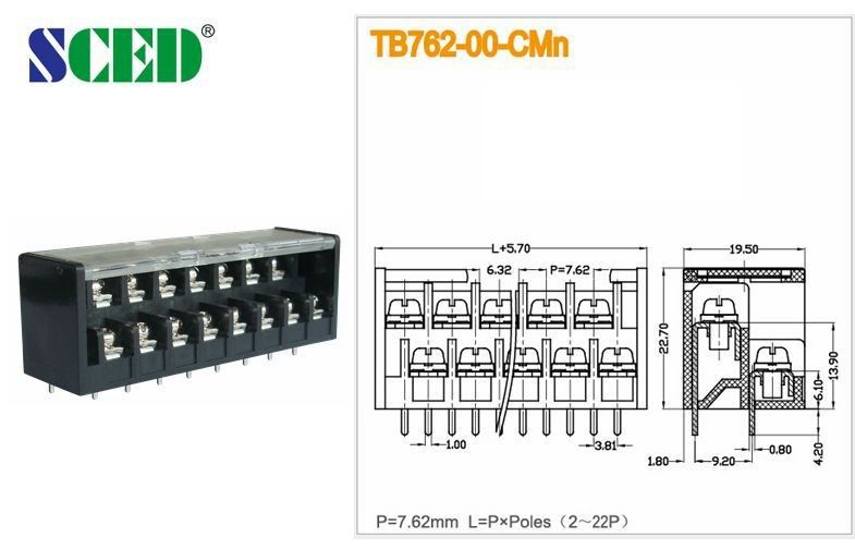 2-22 Poles Electric Barrier Terminal Block Connector 300 Volt