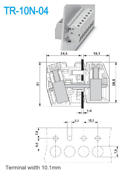 65A 10.1mm Through Panel Terminal Blocks Brass UL94 V0