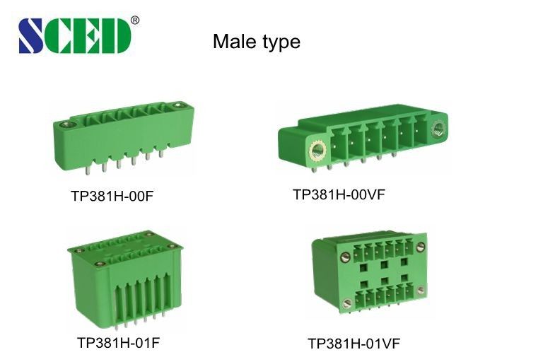 Right Angle Green Color Male Pluggable Terminal Block 300V 18A 7.62mm
