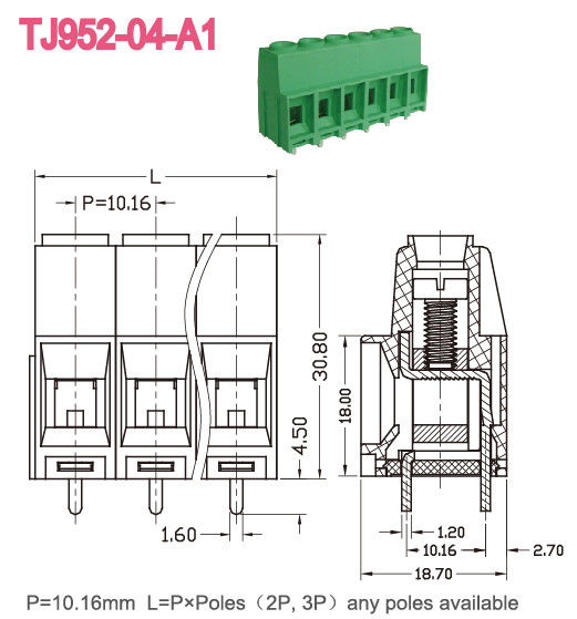 Communication Pitch 10.16mm PCB Screw Terminal Block 57A 2-16 Poles