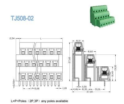 Triple Levels PCB Screw Terminal Block Euro Type Raising Series 5.08mm Pitch Brass