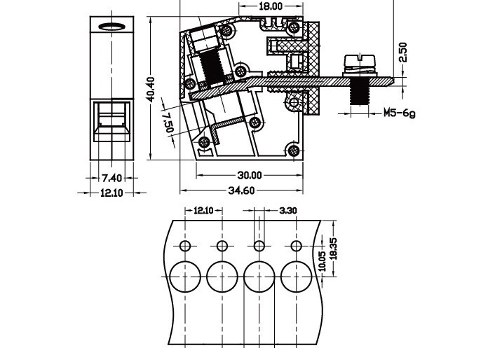 85A Panel Mount Terminal Block UL94-V0 600V 12.1mm Terminal Width