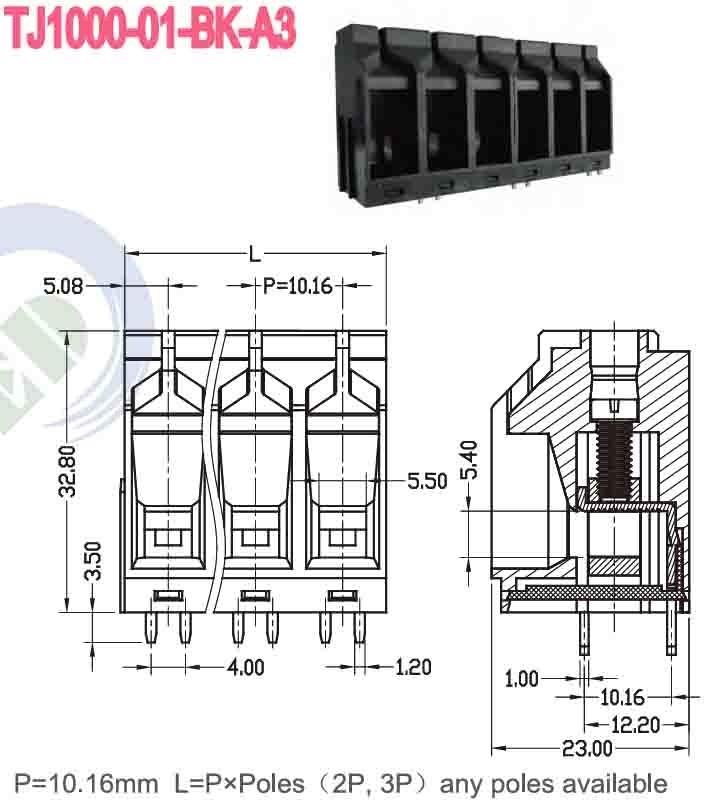 600V PA66 10.16mm 57A Spring Terminal Block with Brass Clamp Cage φ1.8 -40C- 105C