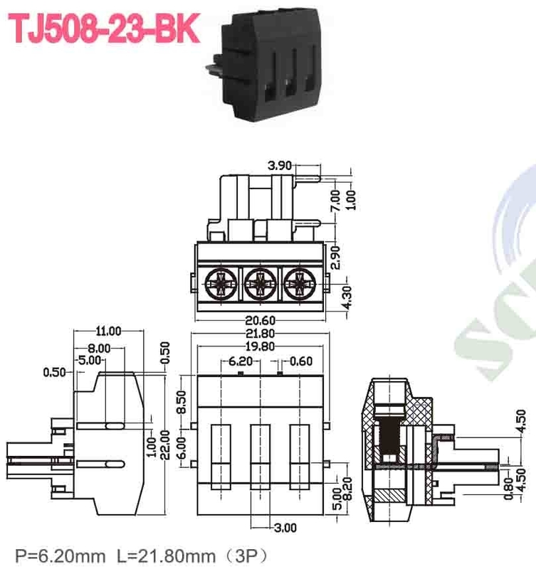 300V 10A M3 Screw Terminal Block Connector 12 24 AWG PBT 6.2mm Spacing Brass