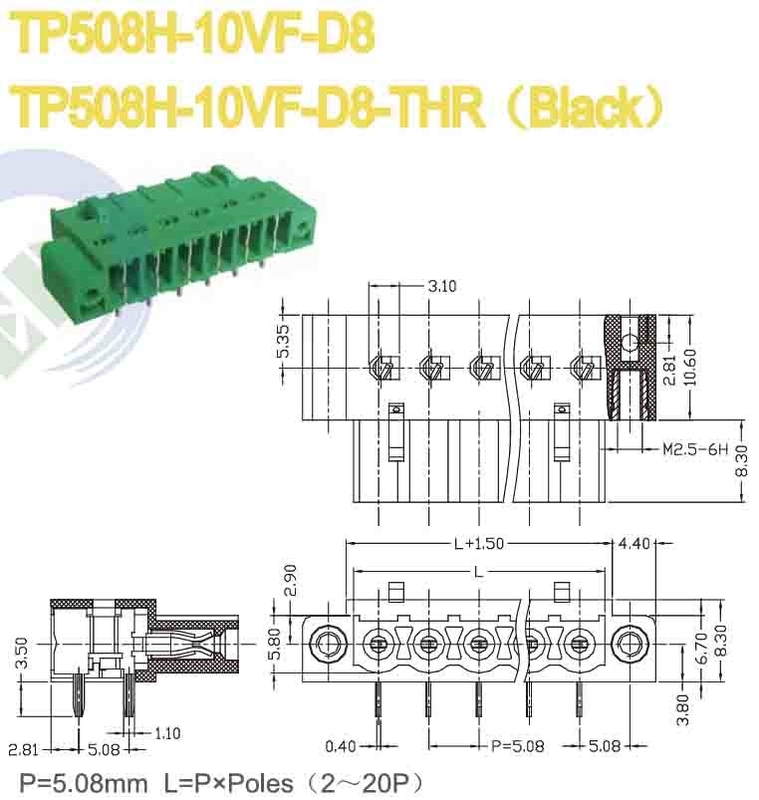 Plug-in Terminal Block Plug Female Sockets 5.08mm 2-20P 300V 18A Copper Terminal
