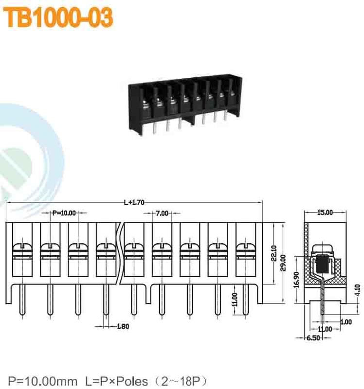 PBT Insulation Material Barrier Terminal Block Rated Current 30 Amps Safe and Electrical Connector for Industrial Machinery