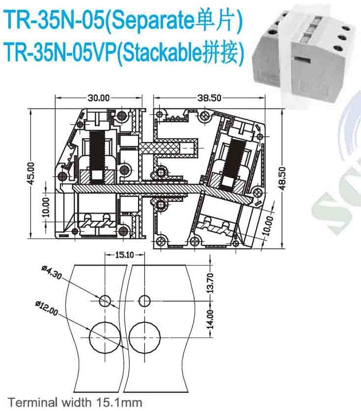 Screw Connection Through Panel Terminal Blocks Featuring PA66 Housing UL 94V 0 and 11mm Stripping Length Providing Electrical Wire Termination
