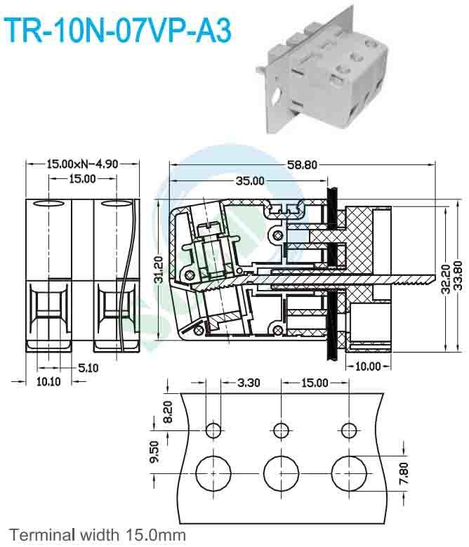 Stripping Length 11mm Through Panel Terminal Blocks Providing Number Of Positions 2 To 24 and Steel Clamp Cage for Circuit Connections