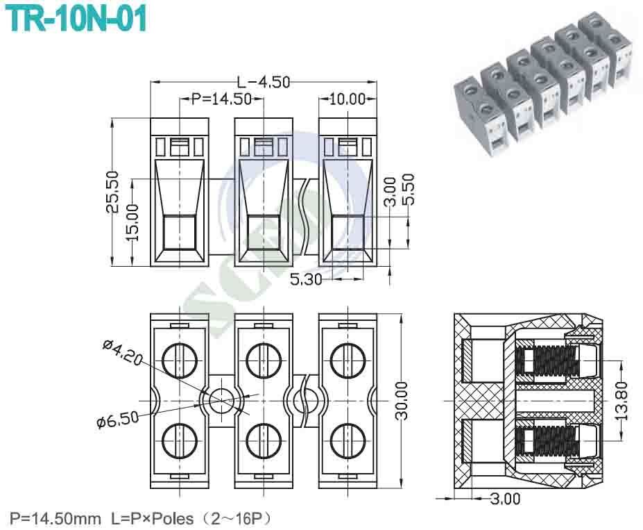 Rated Surge Voltage No Abnormal Within 1 Minute Gray Through Panel Terminal Blocks Providing Electrical Connections for Industrial