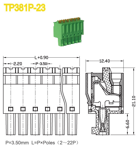 Terminal Block Spacing Green Spacing 3.5mm Plug In Terminal Blocks Female 2-22 Positions 300V / 8A
