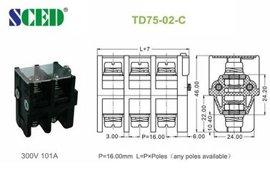 Copper Conduction Board Screw Terminal Block 300V 101A 16.00mm